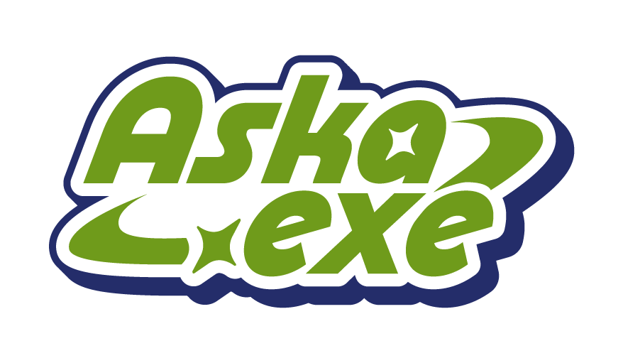 Logo aska.exe vert avec contour bleu